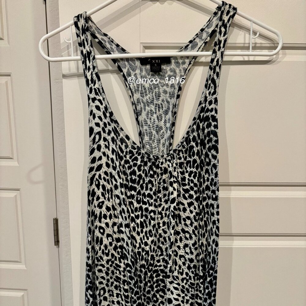 Forever 21 Black & White Leopard Print Racerback Tank Top, Size S